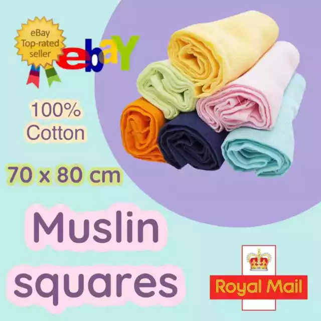 ✅NEW Cotton Large Muslin Squares 80x70cm Baby Cloth Reusable Nappy Bibs Wipes✅UK