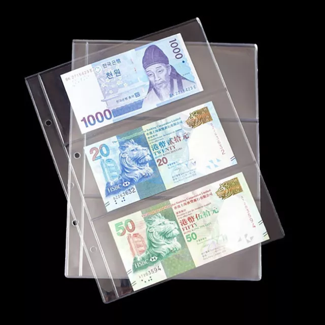 Banknote Currency Album Sleeves Pages Paper Money Storage Holder 3 Pockets HC