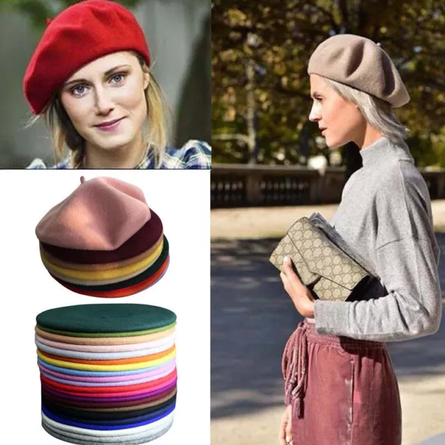 Women Solid Wool Beret French Artist Warm Beanie Hat Winter Ski Cap New