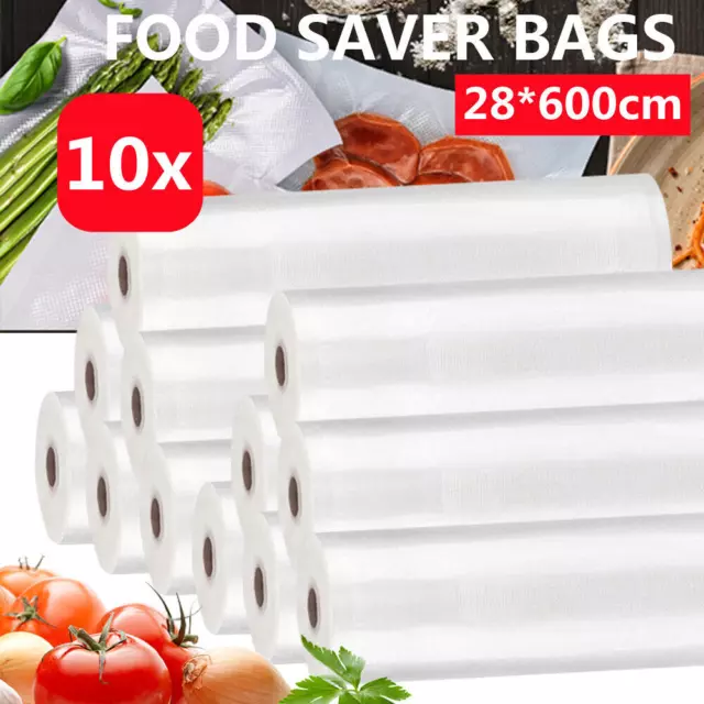 10 Rolls 6MX28cm Vacuum Food Sealer Saver Bag Seal Storage Commercial Heat Grade