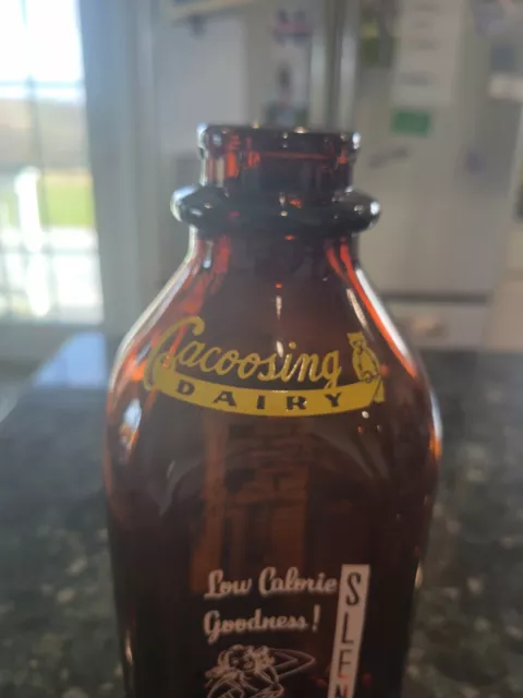 Vintage Cacoosing Dairy Amber tint Slender Milk Bottle quart  Berks County, PA 3