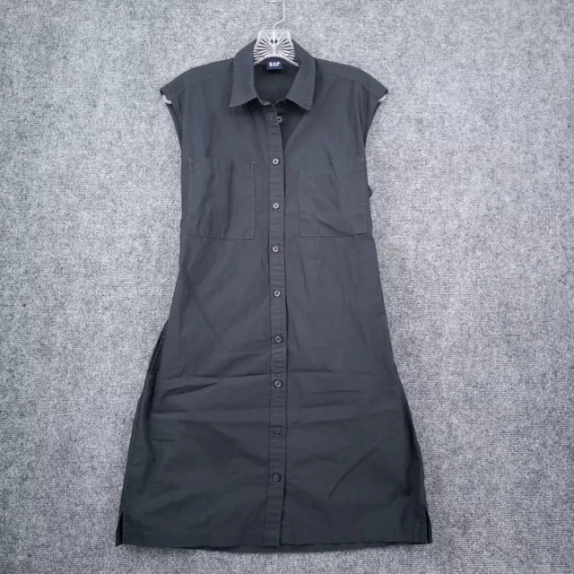 GAP Shirt Dress Womens S Small Black Mini Button Up Utility Sleeveless Cut Out