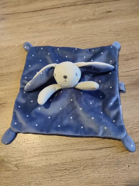Doudou Simba Toys Lapin Plat Bleu Nuit Étoiles Gris attache Tétine