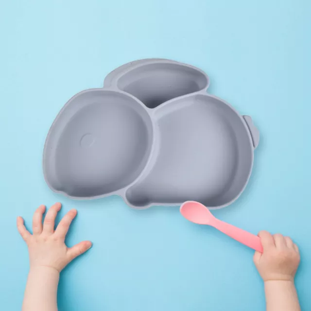 Cartoon Children Dishes Silicone Baby Feeding Dishes Baby Cutlery (Dark Grey)