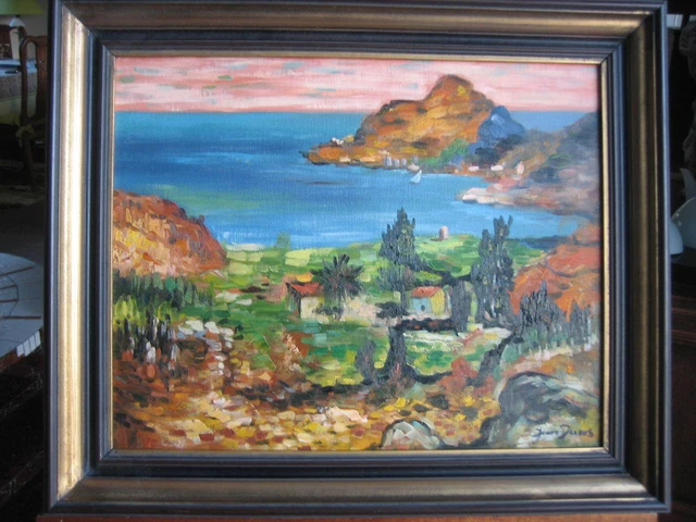 TABLEAU-CORSE*CALANQUES-40x50cm-PEINTURE HUILE TOILE-SIGNE-CADRE BOIS MASSIF
