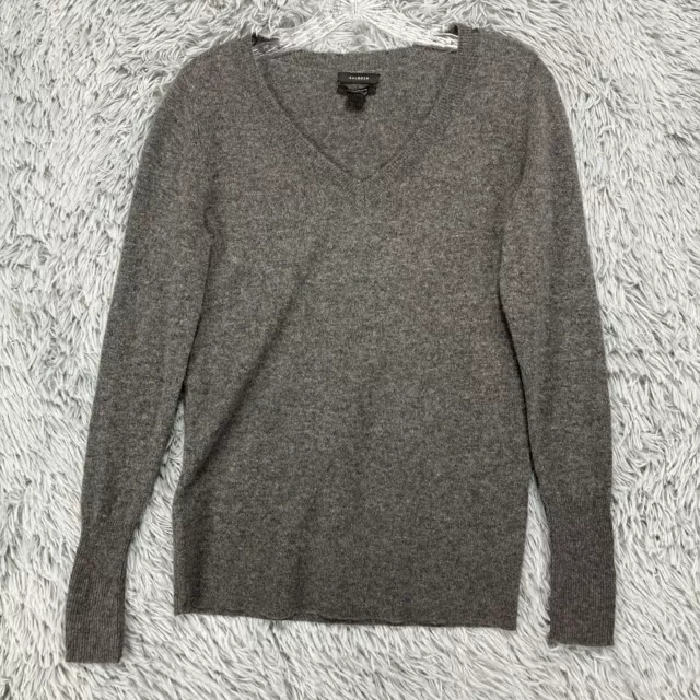 Halogen 100% Cashmere Sweater Women's XS Gray V-Neck Long Sleeve Pullover