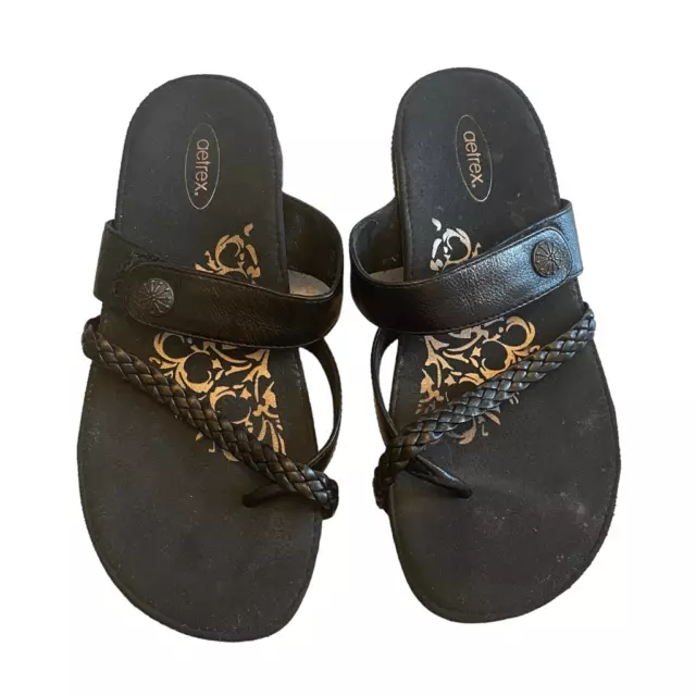 Aetrex Brown Genuine Leather Izzy Comfort Sandals Shoes Flip Flops Women’s Sz 7