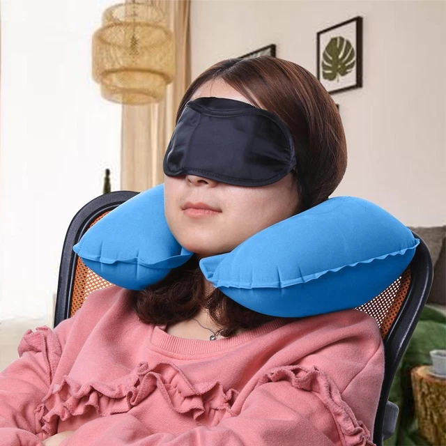 PVC U-Shaped Inflatable Air Pillows Portable Break Neck Pillow (Sky Blue)
