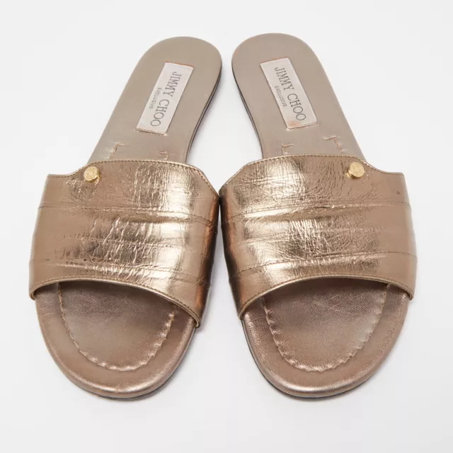 JIMMY CHOO METALLIC Leather Nanda Flat Slides Size 37.5 $121.00 - PicClick