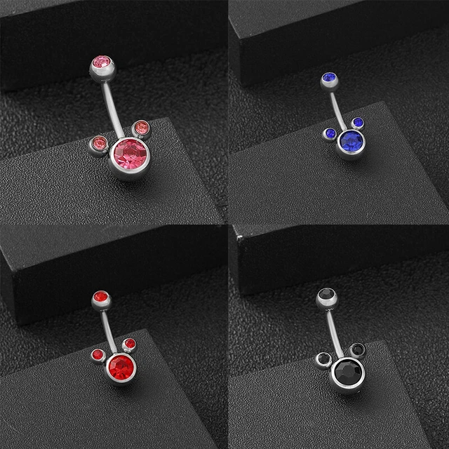 Joyería temperamento acero titanio Mickey diamante incrustación ombligo uña anillos abdominales q