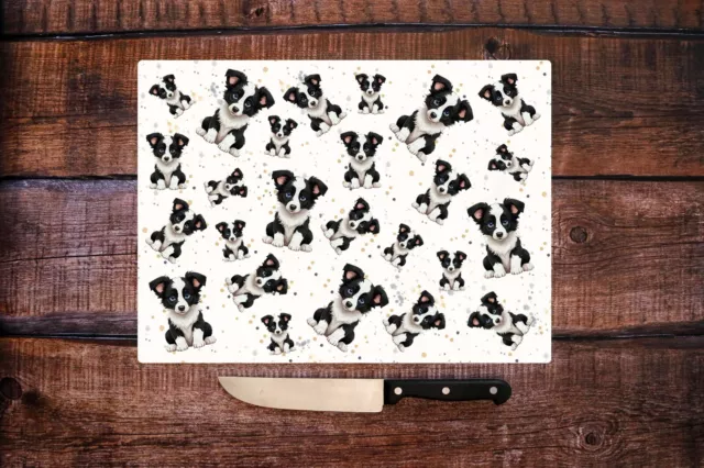 Border Collie Puppy Tempered Glass Chopping Board - Perfect Sheep Dog Lover Gift