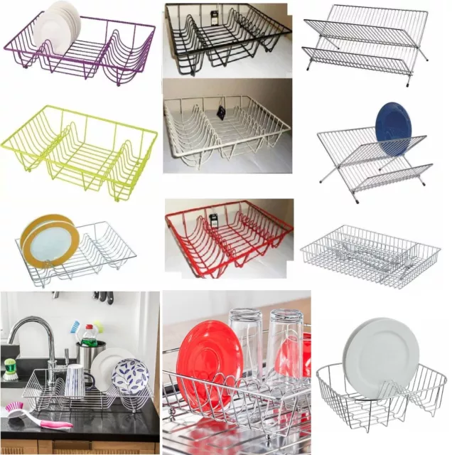 Large Dish Drainer Metal Wire Cutlery Draining Holder Plate Rack Kitchen Sink