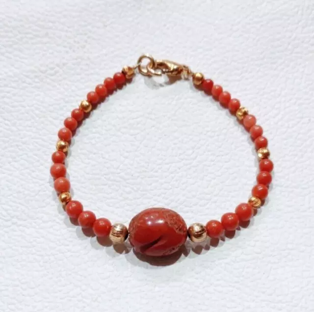 Pulsera de coral rojo 100% natural, cuentas de coral rojo, pulsera de...