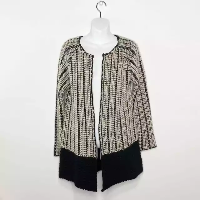 Maison Sweater Womens Large Wool/Alpaca Blend Open Front Cardigan Black/Cream