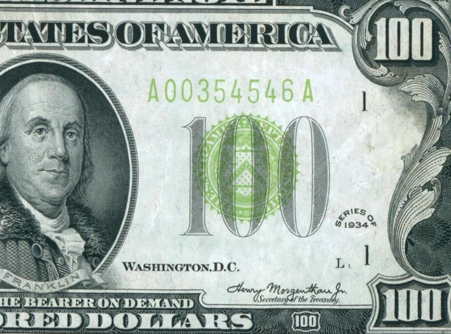 $100 1934 ((VF+++)) LGS LIME ((LIGHT GREEN SEAL)) Federal Reserve Note AUCTION
