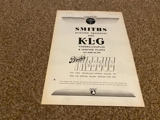 Ac33 Advert 11X8 Smiths Aviation And K.l.g Thermo Couples - Bristol Theseus