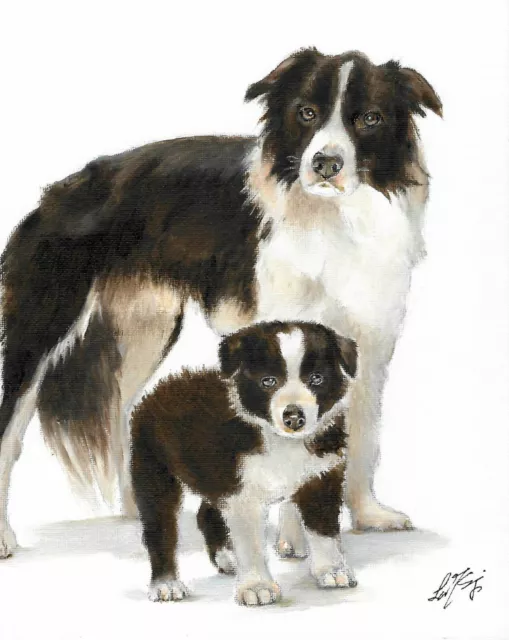 ❈ Original Oil Portrait Painting BORDER COLLIE Puppy Dog Artist Signed Artwork