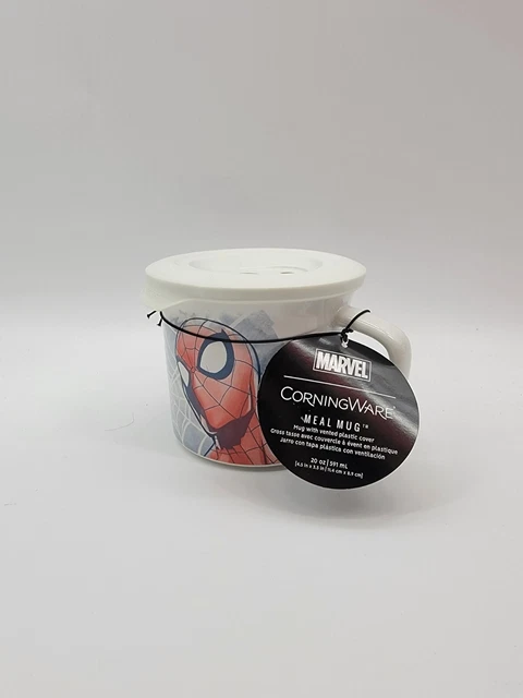 CorningWare Disney Spiderman 20 oz Ceramic Meal Mug w/ vented Lid New****