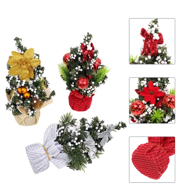 3 pz albero di Natale artificiale con glitter piano da tavolo albero di Natale con guinzaglio