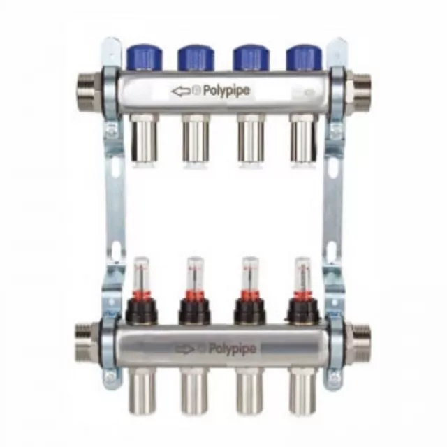 4 Port 15 mm Edelstahl Unterbodenheizung Krümmer Polypip PB12754