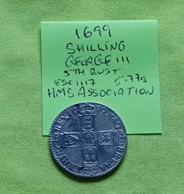 1699 Silver One SHILLING Coin King William III (1694-02) (5.78grams) 5th Bust