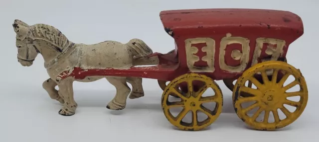 Vintage Cast Iron Toy Horse Drawn Ice Carriage Wagon Antique Estate Cleanout