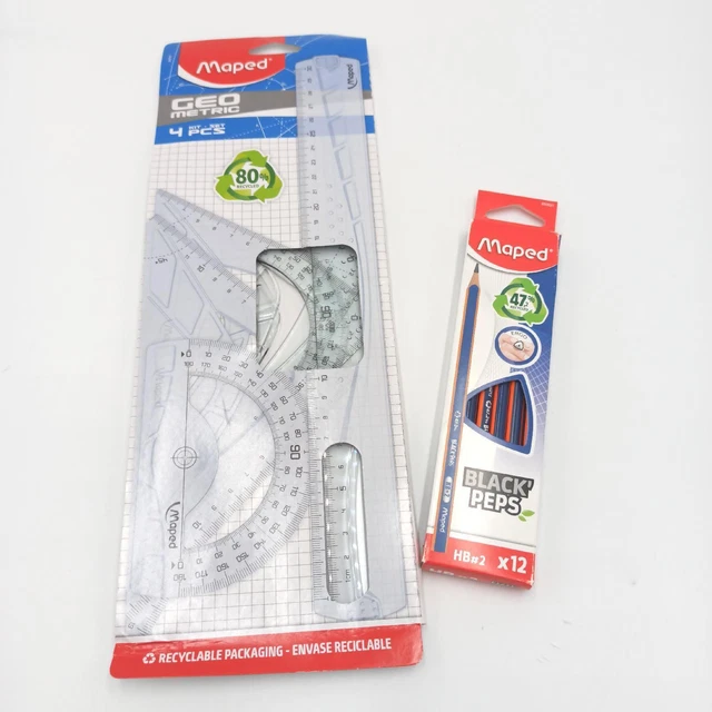 Maped Geometrie-Kit 4 Stk. 12 Bleistifte Papier Navy Lineal 30 cm Schulwinkel