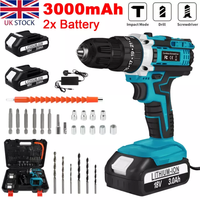 21V Cordless Hammer Drill Set Electric Impact Driver Screwdriver +2 3Ah Battery