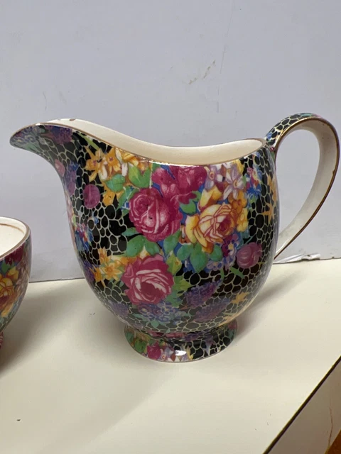Rare Vintage Royal Winton Grimwades Creamer And Open Sugar Bowl Hazel Gold Trim 3