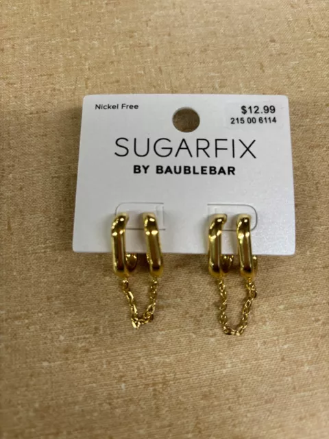 SUGARFIX by BaubleBar Luxe Link Chain Hoop Gold-Tone Earrings NWT Double Pierced