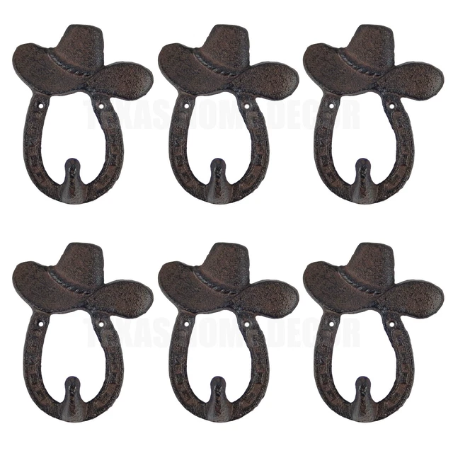 6 Hat Horseshoe Wall Hooks Cast Iron Rustic Western Key Coat Towel Hanger 5 inch