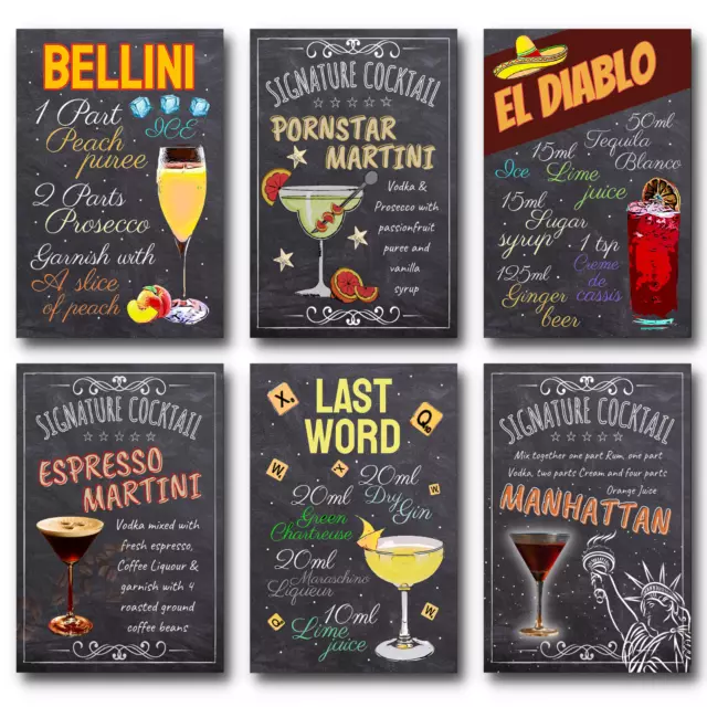 Bar Signs Cocktail Poster Home Retro Metal Wall Tiki Kitchen Drinks Recipe Cards