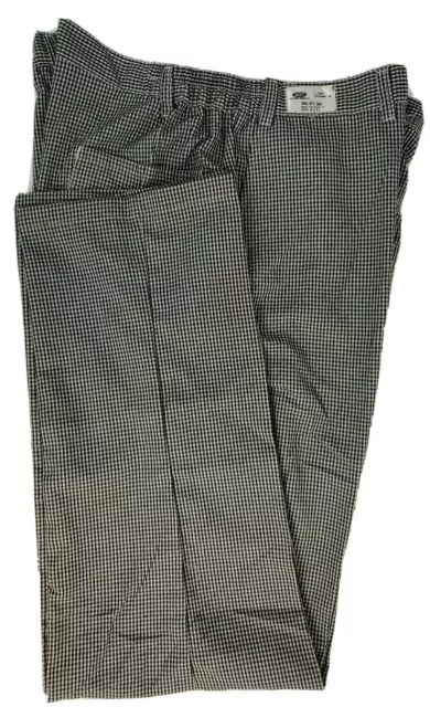 Hospitality Hotel Chef Pants Black White Checks 46-47-36 Snap Flat Front Closure