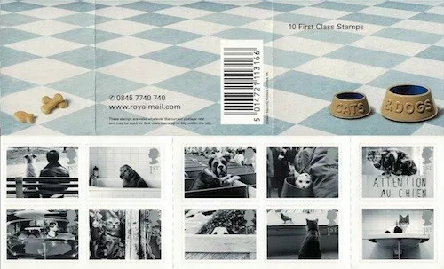 GB 2001 SG2187 - SG2196 ~ 10 x 1st Class Cats & Dogs Barcoded Booklet