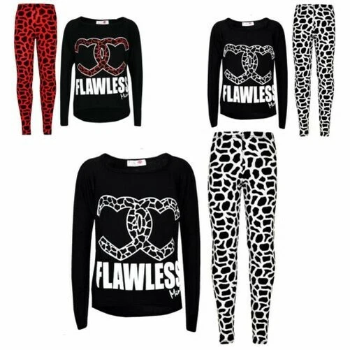 Bambine Flawless Stampato Trendy Top & Moda Set Leggings New Età 7-13 Anni