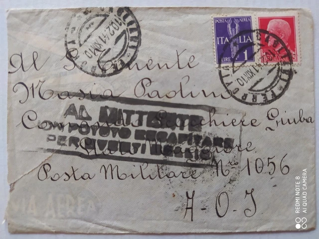 Cagliari 1941 Storia Postale Per Giuba Aoi - Non Recapitata Per Eventi Bellici
