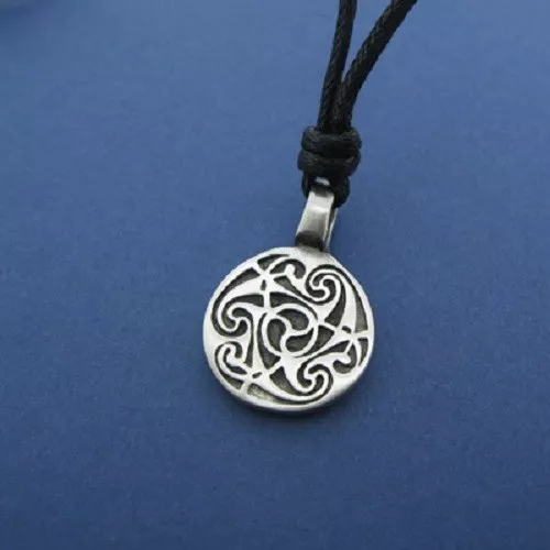 Irish Pewter Celtic Triple Spiral Pendant with Adjustable Black Cord