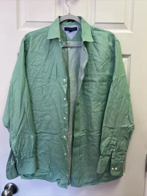 Tommy Hilfiger Men's Slim Fit Green Shirt Size 15.5 32/33