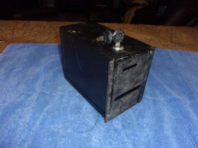 Black Metal Bank With Key  6"X10"X9"