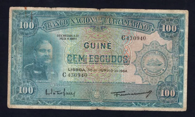 Banco Nacional Ultramarino Portuguese Guinea 100 Escudos 1964 * P-41 * * F *