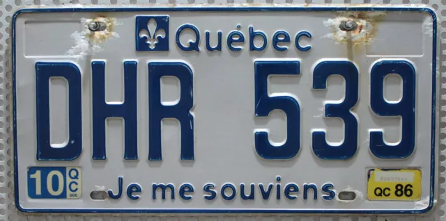 Kanada Nummernschild Auto Kennzeichen 1986 QUEBEC License Plate Canada DHR 539