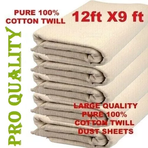 Heavy Duty 9Ft X 12Ft 100%Cotton Twill Professional Decorating Large Dust Sheet