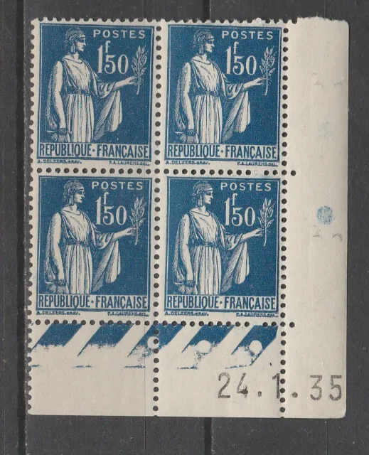 timbre France bloc de 4 coin daté  Paix  1f50  bleu   num 288 **  1935