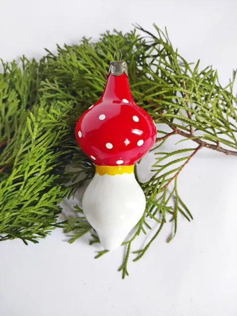 Christmas Glass Ornament Mushroom Xmas tree Decoration Vintage USSR Old