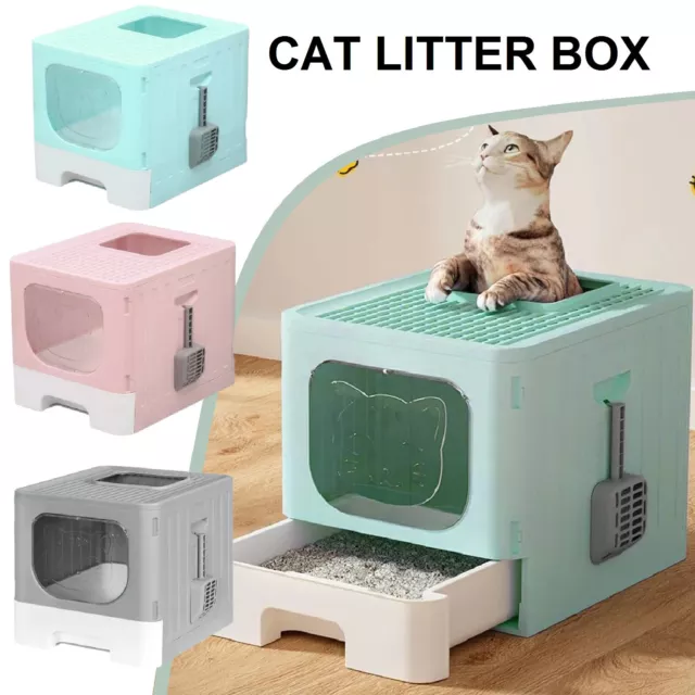 Foldable Hooded Large Cat Litter Box Enclosed Kitty Toilet Tray Kit Tray Refills