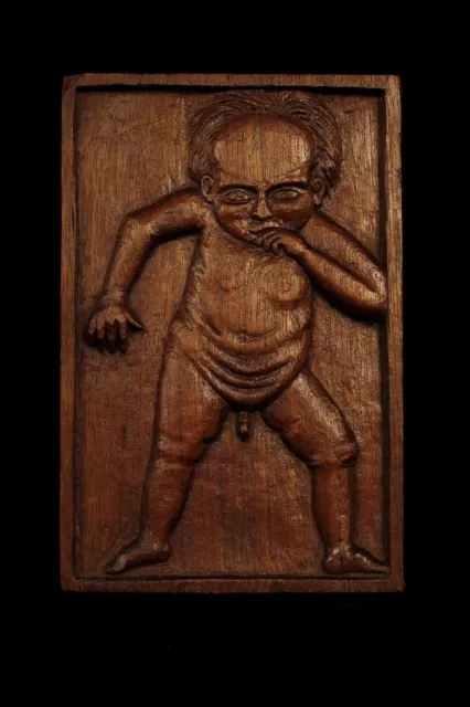 Antique Curious Bas Relief Carved Wood 19th Century/Cabinet Oddities Folk Art
