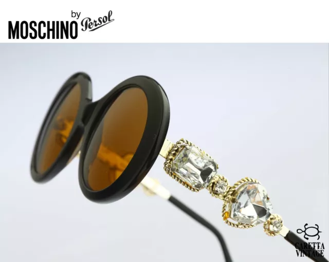 Moschino M253, Vintage 90s rhinestones black oversized round sunglasses