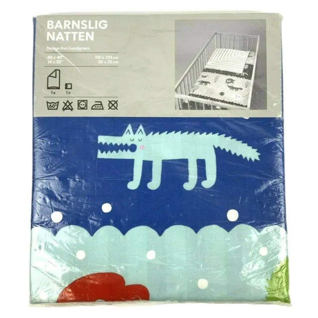 Ikea Barnslig Natten 2 Piece Crib Set Quilt Cover and Pillowcase Animals Stripes