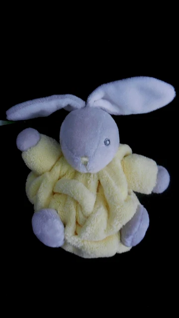 doudou peluche mini lapin jaune fluo gris plume Tendres créations KALOO