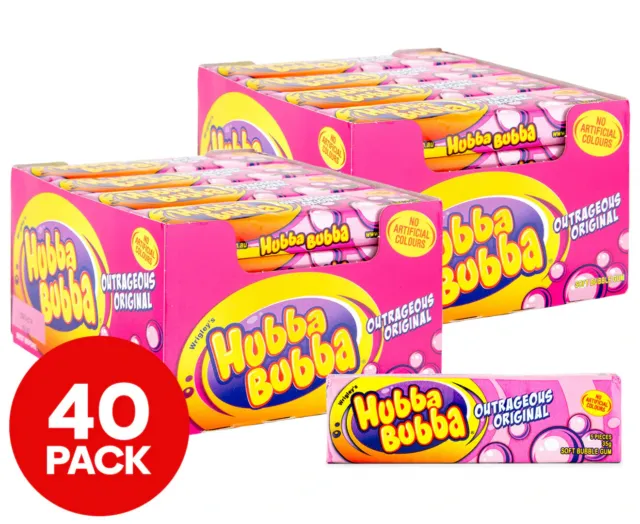 2 x 20pk Wrigley's Hubba Bubba Outrageous Original Soft Bubble Gum